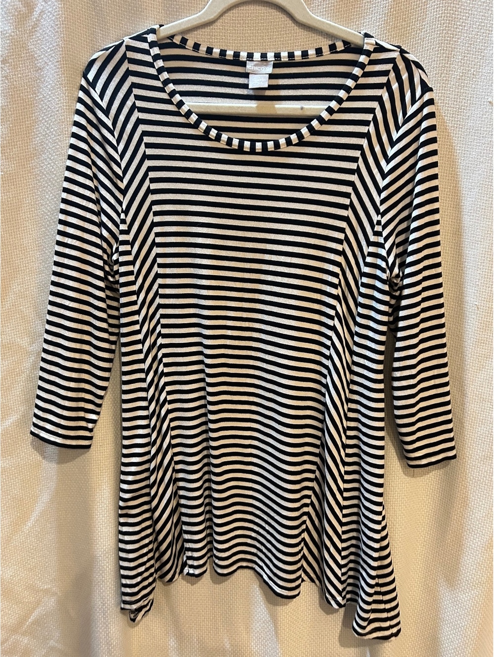 Chico's Black and White Striped size 1, medium, 3/4 Sleeve Tunic Top Size 1